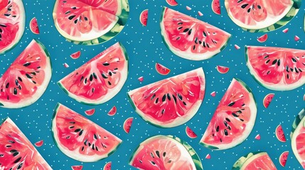 Poster - Seamless backdrop featuring watermelon slice patterns Suitable for decor wallpaper wrapping paper and textile design