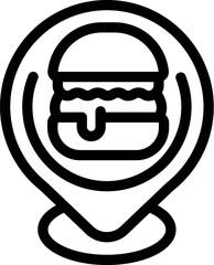 Sticker - Minimalist black and white icon featuring a map pin with a burger in the center
