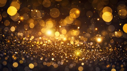 Wall Mural - shiny gold lights sparkle on a dark background
