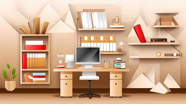 Business office in paper art vector image
