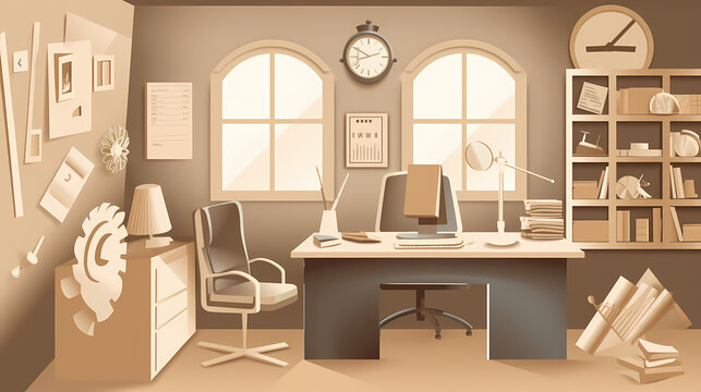 Business office in paper art vector image