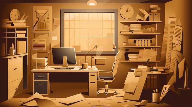 Business office in paper art vector image