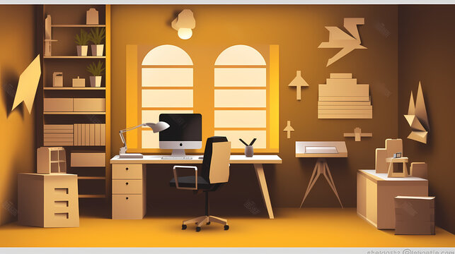 Business office in paper art vector image