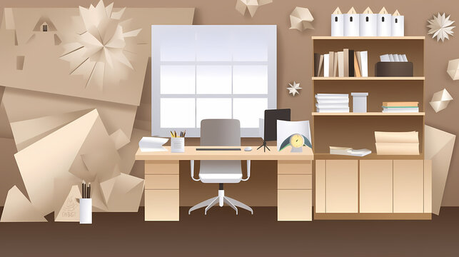 Business office in paper art vector image
