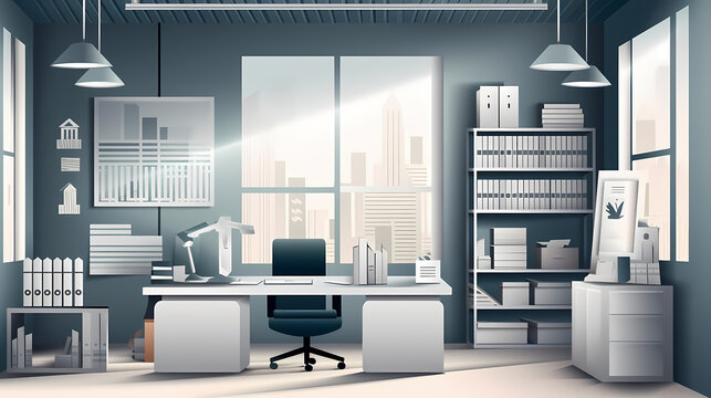 Business office in paper art vector image