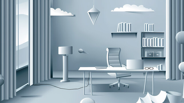 Business office in paper art vector image