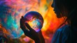 © Oranee  - Divination crystal ball, mystical visions, close up, vibrant colors, double exposure silhouette with ethereal images
