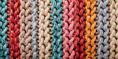 a close up of a multi colored knitted blanket with a crochet pattern