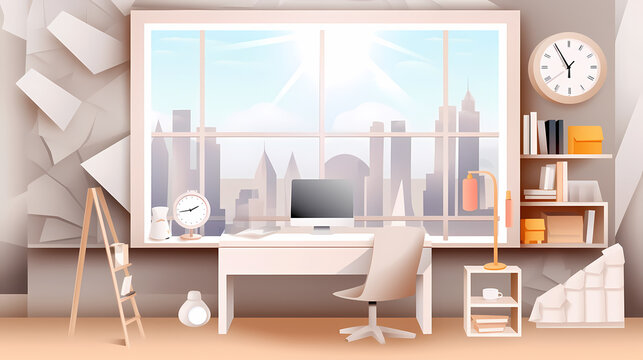 Business office in paper art vector image