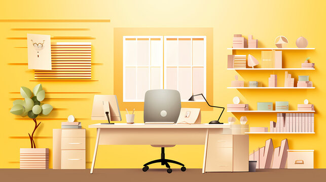 Business office in paper art vector image