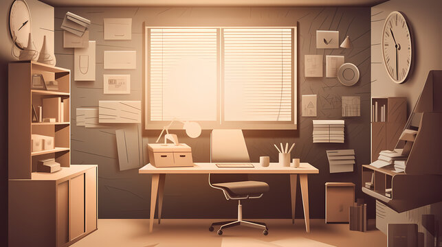 Business office in paper art vector image