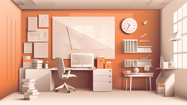 Business office in paper art vector image