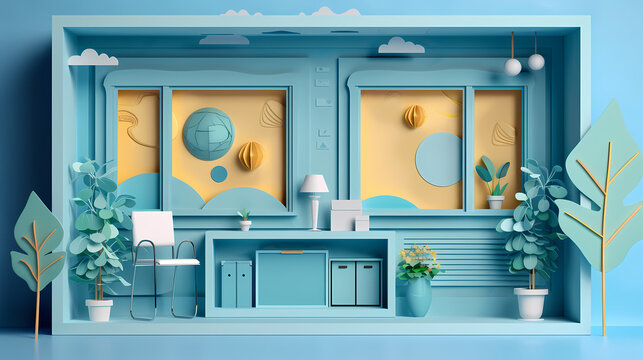 Business office in paper art vector image