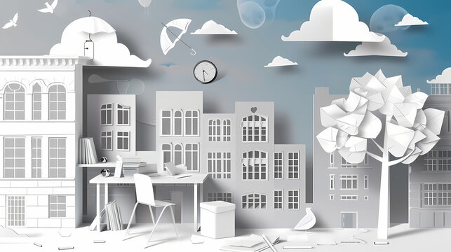 Business office in paper art vector image