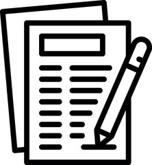 Poster - Minimalist black and white paperwork icon illustration with pen and document in vector. Editable. Flat. Modern. Simple