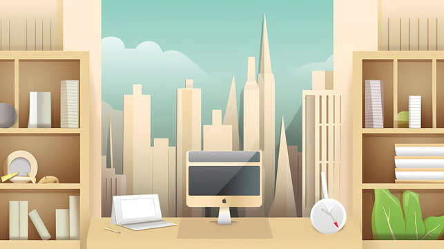 Business office in paper art vector image