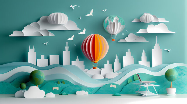 Business office in paper art vector image