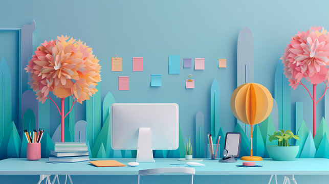 Business office in paper art vector image