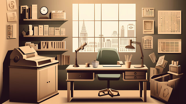 Business office in paper art vector image