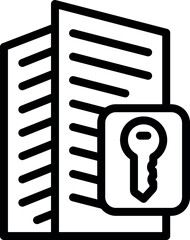 Poster - Black and white icon of a secured document with a key symbol, symbolizing safety and privacy