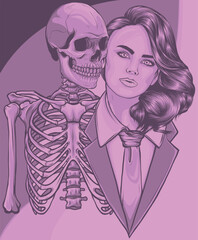 Sticker - vector illustration of woman in suit with human skeleton