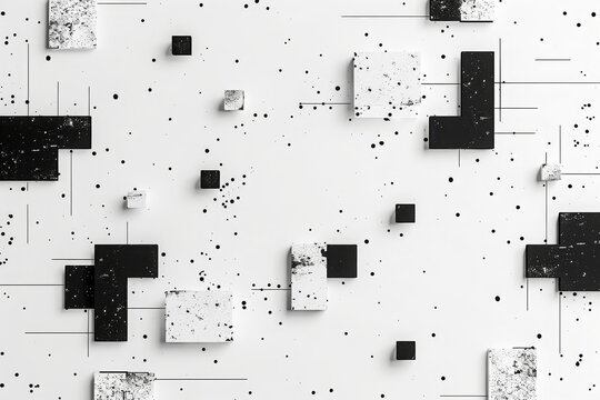 Modern abstract black and white geometric blocks and lines art background. Ideal for digital, graphic design, and contemporary art needs.