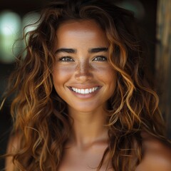 Wall Mural -  a closeup of a beautiful smiling woman looking at the camera 