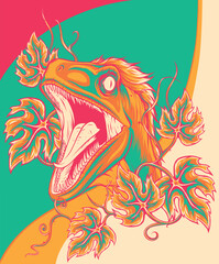 Wall Mural - vector illustration of raptor head with leaves