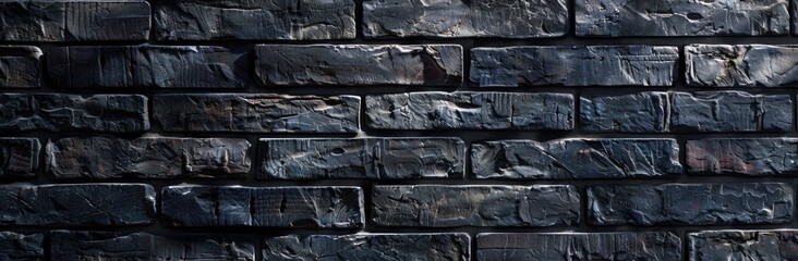 Wall Mural - Black brick wall background, panorama, texture, panorama