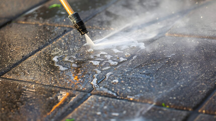 Wall Mural - Outdoor floor cleaning with high pressure water jet