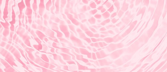 Wall Mural - Smooth wavy surface with splashes. Trendy tropcal background, abstract summer banner, top view mockup for beauty products. Desaturated clear pink waves. pink abstract background