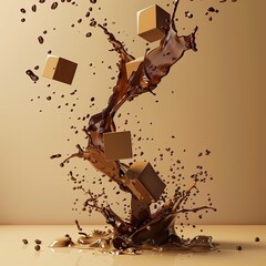 A chocolate fountain with three boxes on top of it, copyspace background.