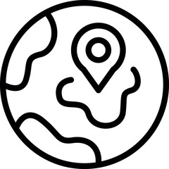 Poster - Black and white line drawing of a globe with a location pin icon