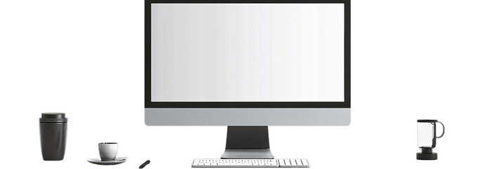 Wall Mural - Modern desktop computer on white background cutout PNG file Mockup template for artwork design perspective positions many different angle
