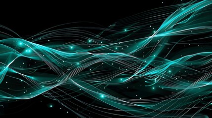 Wall Mural - energetic blue-green light lines on black, representing the power of ai communication.