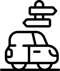 Poster - Black and white vector icon showing a car with an arrow sign pointing above it