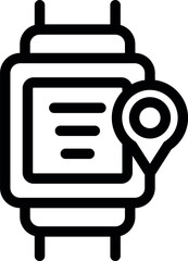 Poster - Black line art illustration of a smartwatch with a map and location pin icon on its screen