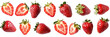 © Bi - Strawberry Strawberries many angles and view side top front sliced halved group cut isolated on white background cutout PNG file Mockup template for artwork graphic design