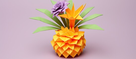 Wall Mural - An origami pineapple on a white backdrop with plenty of empty space for writing or images. Copy space image. Place for adding text and design