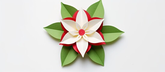 Wall Mural - Exotic origami flower displayed on a white backdrop with copy space image.