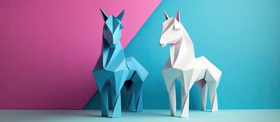 Wall Mural - colorful paper unicorns and pegasus on a dark background create a whimsical display. the paper unico