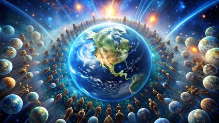 Poster - planet earth with many stars and earth in the middle