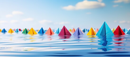 Wall Mural - Paper boats symbolizing business and leadership concept with copy space image.