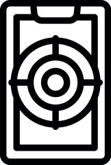 Poster - Black outline vector illustration of a target icon on a smartphone screen for design and web elements