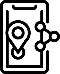 Poster - Illustration of a mobile navigation app icon with black and white outline symbol for location, map, gps, route, and smartphone on a digital technology interface screen
