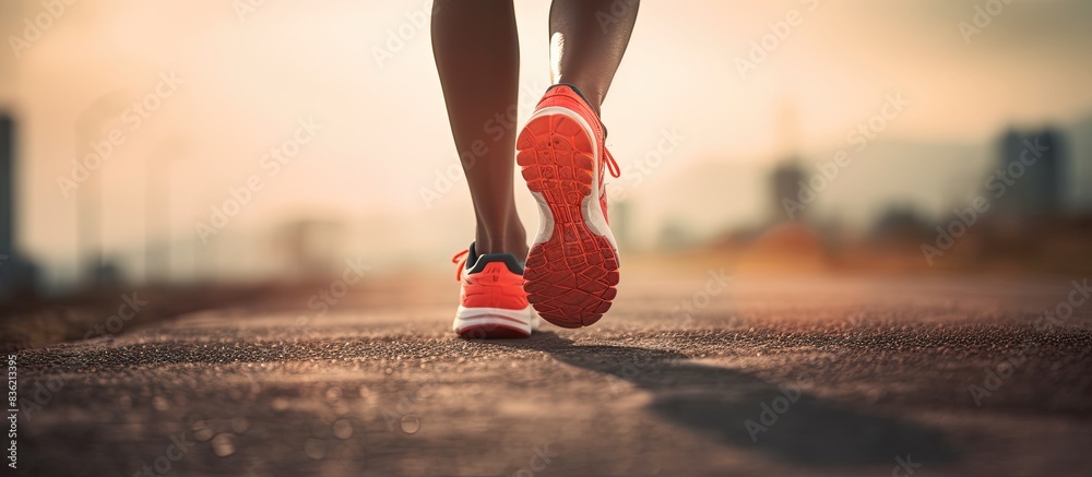Leg Running Model Male athlete model running as a sport, shown in action outdoors at ...
