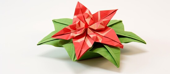 Wall Mural - Exotic origami flower displayed on a white backdrop with copy space image.