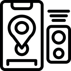 Poster - Simplified black line art icons depicting a smartphone map app and its traffic alert feature