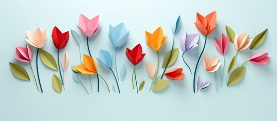 Wall Mural - Pink origami tulip flower isolated on white background with copy space image.