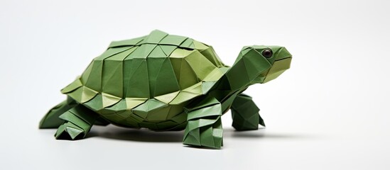 Wall Mural - Papercraft sea turtles in shades of green and brown with a copy space image.